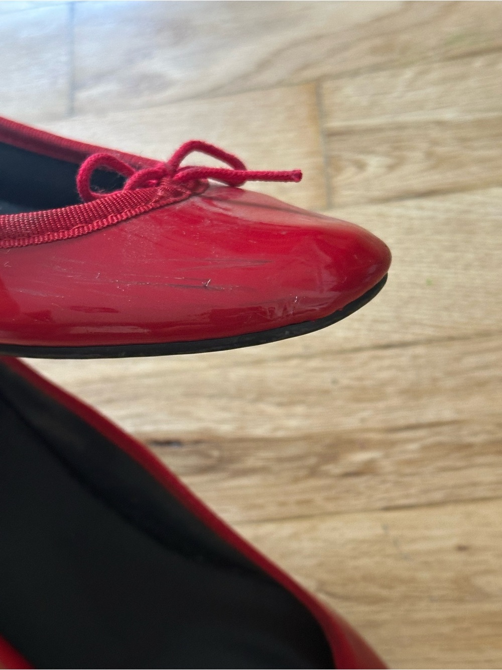 Repetto Red Patent Ballet Flats with Low Block Heel and Bow - Picture 3 of 6